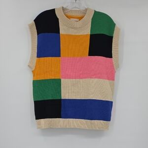 Stella Nova Multicolor Patchwork Sleeveless Sweater Knited Oversize Vest Size XS